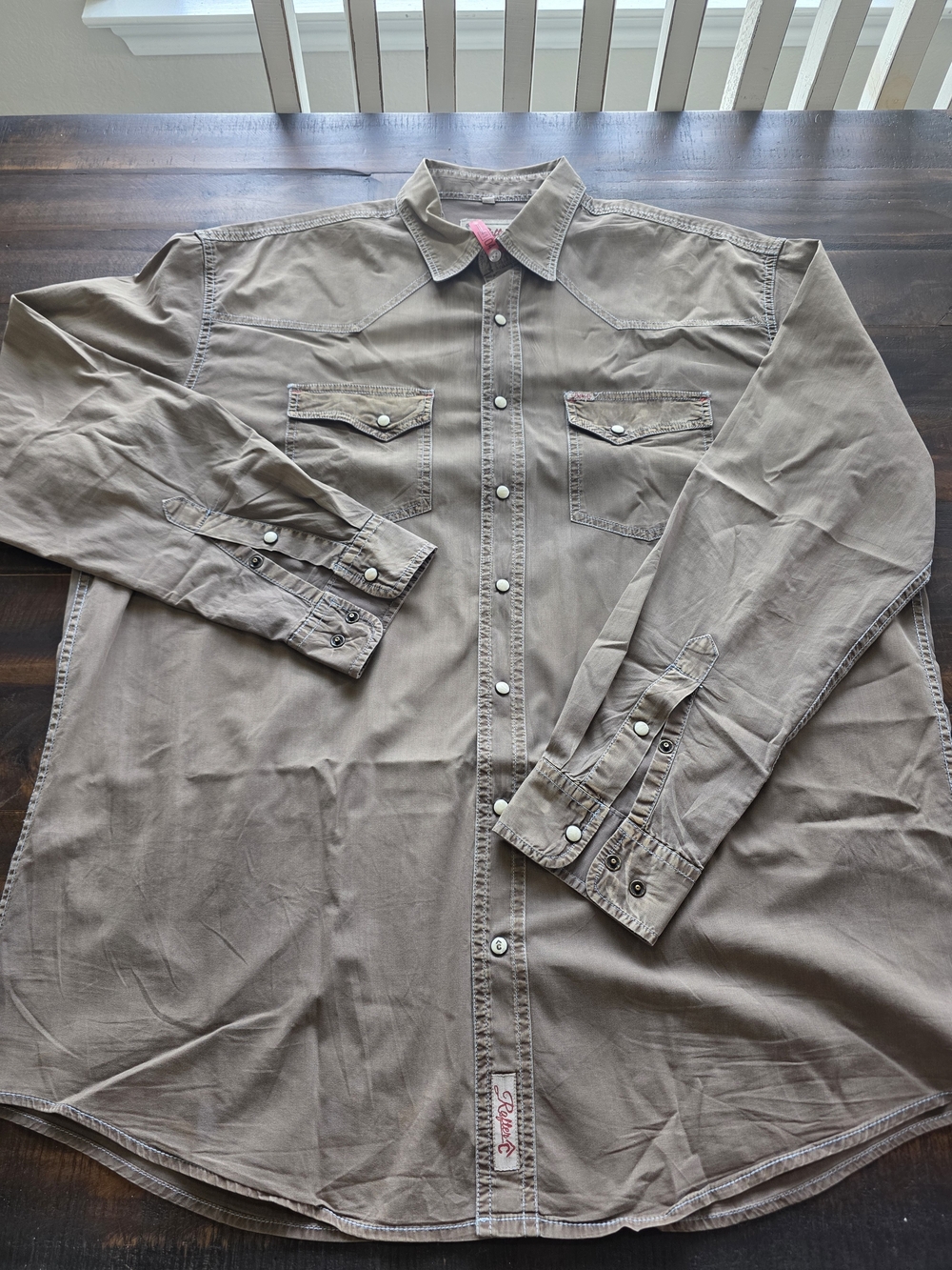 Rafter C Cowboy Collection XL Western Pearl Snap Shirt Brown 98% Cotton.
